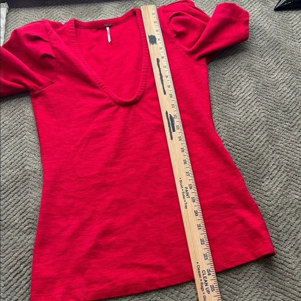 Free People Women’s Puff Sleeve Red V Neck Size Small